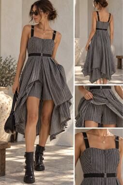 Maeve Anthropologie Pinstripe Romper Dress M Asymmetrical Skirt Y2K Indiesleaze